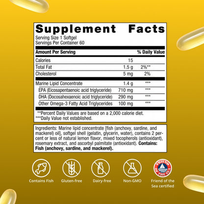 Metagenics OmegaGenics Omega-3 Fish Oil 1000mg EPA DHA -High Potency Omega 3 Supplement for Heart, Brain & Joint Health-Sustainably Sourced- 120 Softgels